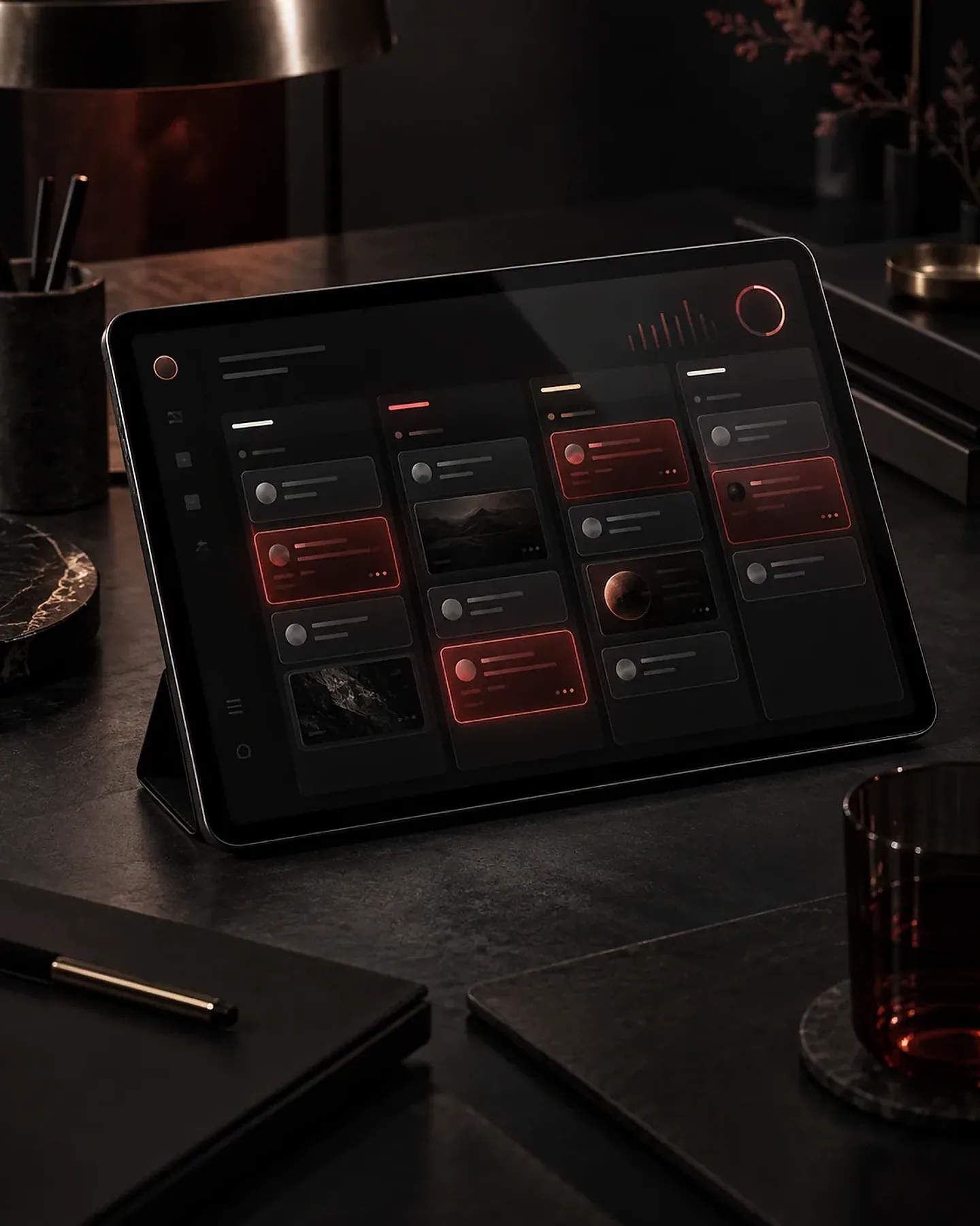 Funil de vendas e cartões de clientes em uma interface de CRM