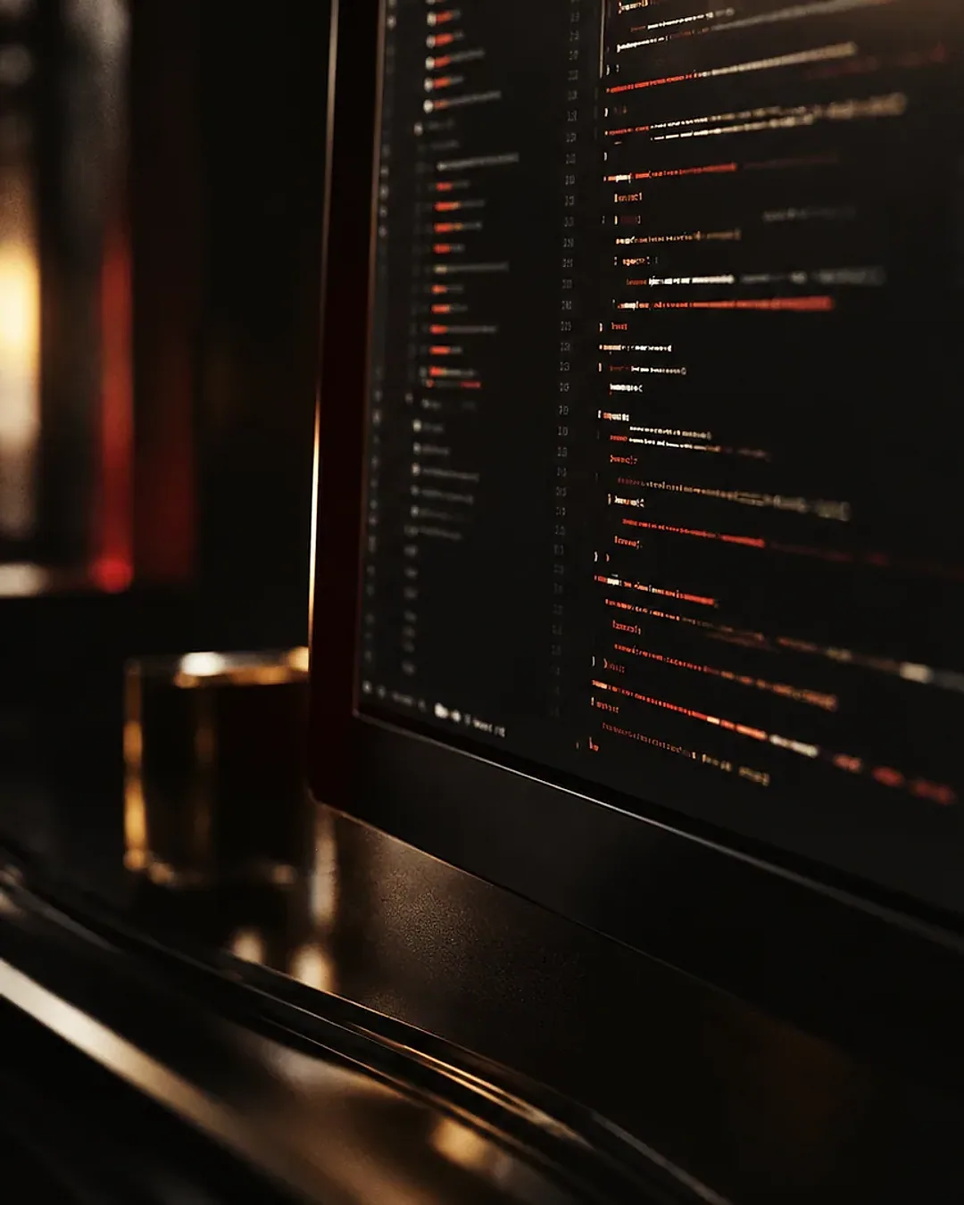 Tela de código em editor escuro com destaques em vermelho