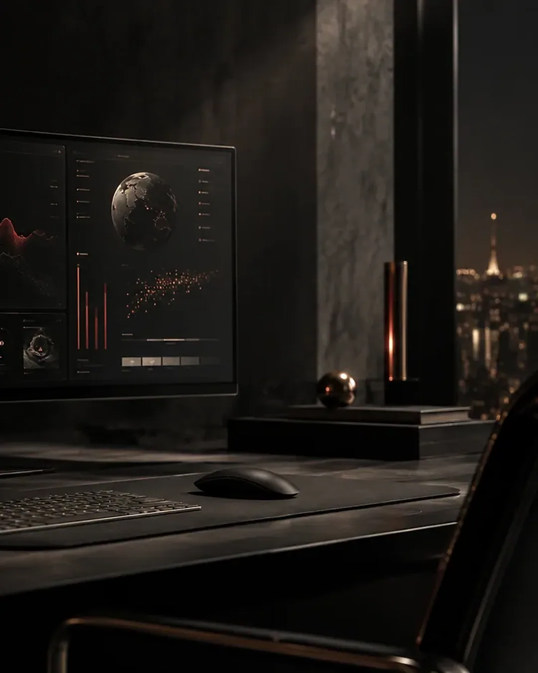 Interface de dashboard em um monitor ultrawide