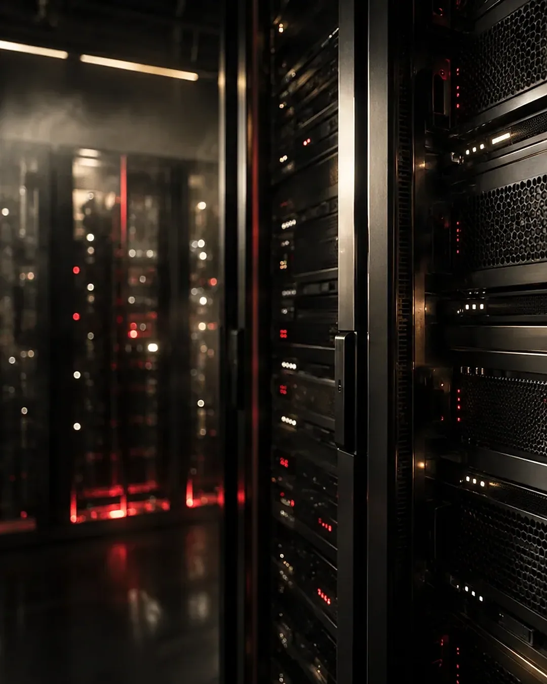 Racks de servidores com luzes de status
