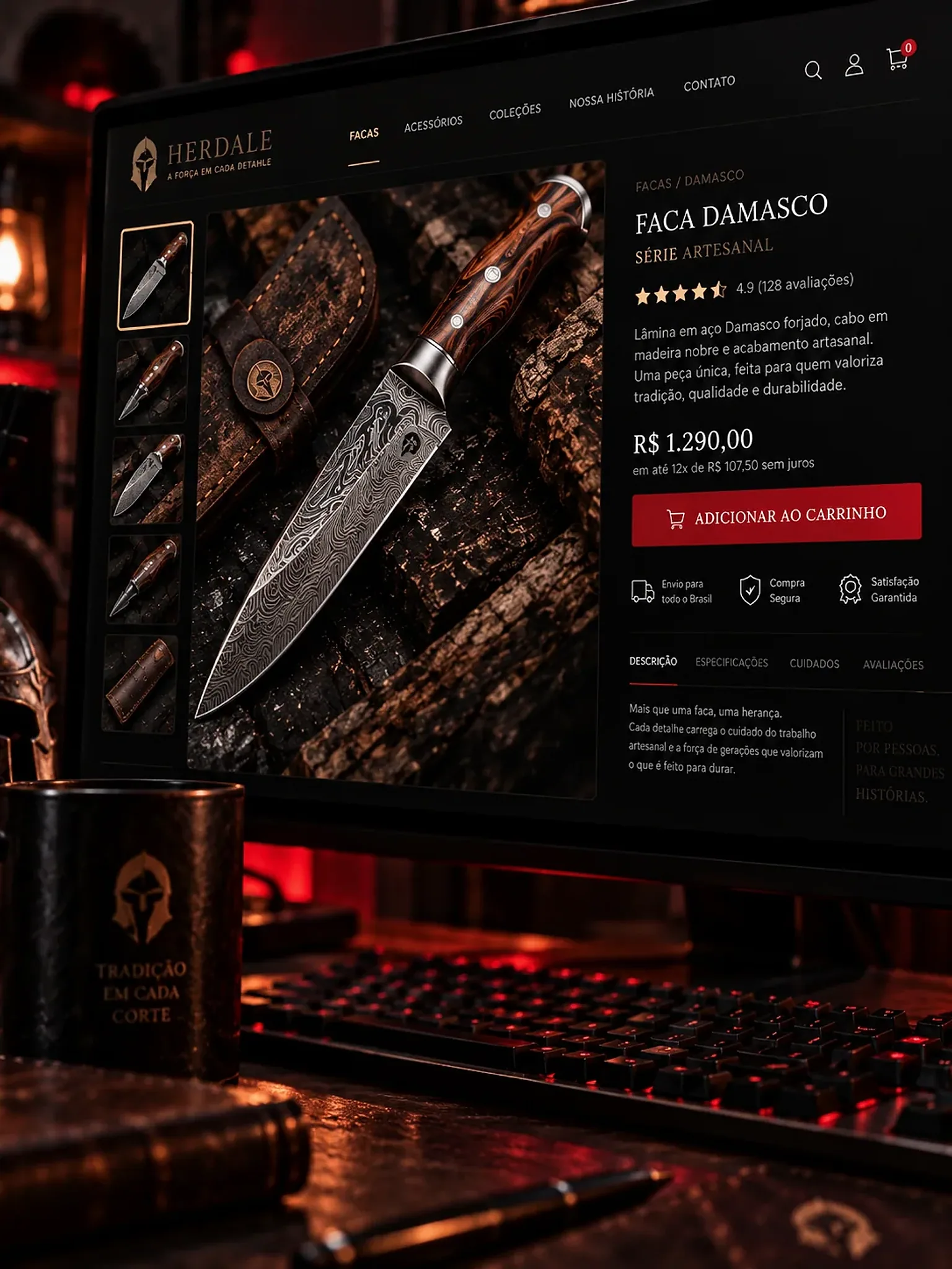 BLADE Cutelaria — detalhe da interface